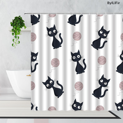 Slatki pas, mačka, crno-bijeli smiješni uzorci kućnih ljubimaca, životinje, tkanina, zavjese za tuširanje, poliesterske vodootporne dječje kupaonske zavjese