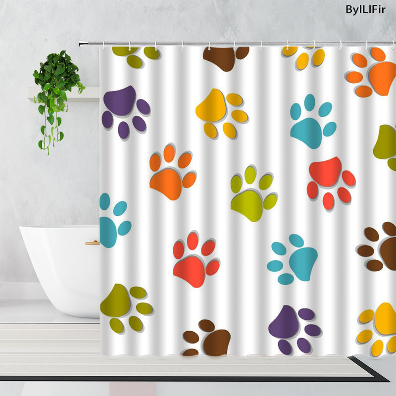Slatki pas, mačka, crno-bijeli smiješni uzorci kućnih ljubimaca, životinje, tkanina, zavjese za tuširanje, poliesterske vodootporne dječje kupaonske zavjese