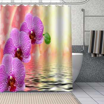 Завеса за душ с цветя 3D отпечатан плат с модел на червена орхидея Водоустойчив полиестер Начало Декор Завеса за баня Баня Cortina De Baño