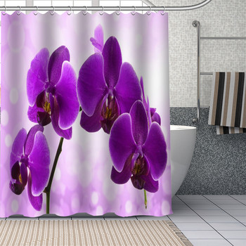 Κουρτίνα μπάνιου με λουλούδια 3D τυπωμένο κόκκινο ύφασμα με μοτίβο ορχιδέας αδιάβροχο πολυεστέρας διακόσμησης σπιτιού Κουρτίνα μπάνιου Μπάνιο Cortina De Baño