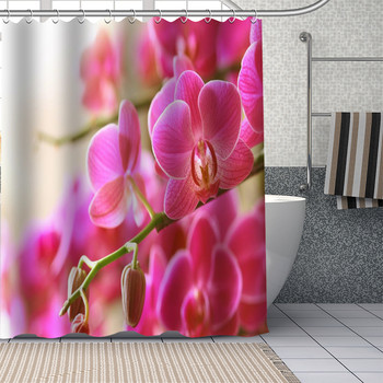 Завеса за душ с цветя 3D отпечатан плат с модел на червена орхидея Водоустойчив полиестер Начало Декор Завеса за баня Баня Cortina De Baño