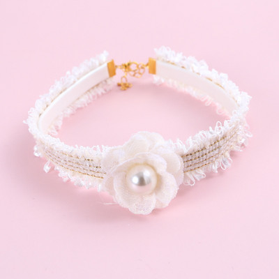 Ar rokām austa ziedu kakla siksna PU regulējama kaķu pasaku kakla siksna Bell Pearl ziedu mājdzīvnieku šalle Suņu aksesuāri maziem suņiem Kaķu kakla siksna