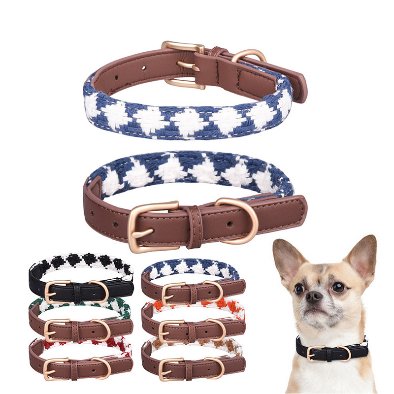 Jauna mājdzīvnieka kaklasiksna, austa čeka, regulējama, ērta, elpojoša kucēnam, vidēja izmēra mājdzīvnieku kaklasiksna, augstas kvalitātes metāla āda