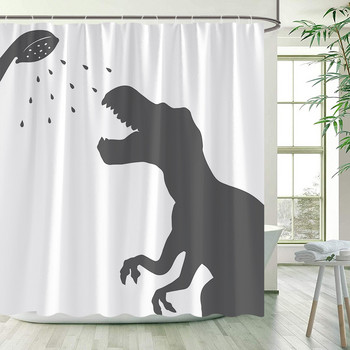 Смешни завеси за къпане на динозаври за душ Сив силует Диво животно Бяло Декорация на баня Полиестерна тъкан Завеса за баня