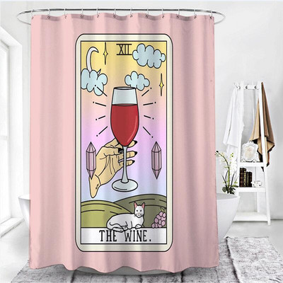 Tarot tiskane zavjese za tuširanje Vodootporne poliesterske ružičaste crne zavjese za tuširanje Čarobne kupaonske zavjese za tuširanje s kukama