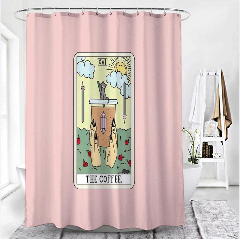Tarot tiskane zavjese za tuširanje Vodootporne poliesterske ružičaste crne zavjese za tuširanje Čarobne kupaonske zavjese za tuširanje s kukama