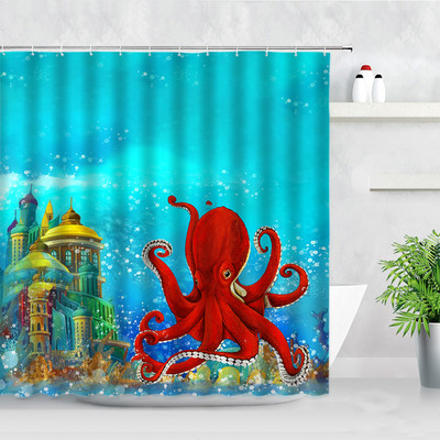 Delfīns Jūras Bruņurupucis Astoņkājis Dušas Aizkari Akvarelis Okeāna Dzīvnieku Ziedu Ainavas Dekors Ūdensizturīgs Vanna Vannas aizkars Baño