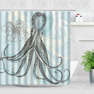 Delfīns Jūras Bruņurupucis Astoņkājis Dušas Aizkari Akvarelis Okeāna Dzīvnieku Ziedu Ainavas Dekors Ūdensizturīgs Vanna Vannas aizkars Baño