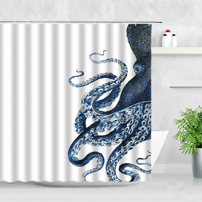 Delfīns Jūras Bruņurupucis Astoņkājis Dušas Aizkari Akvarelis Okeāna Dzīvnieku Ziedu Ainavas Dekors Ūdensizturīgs Vanna Vannas aizkars Baño