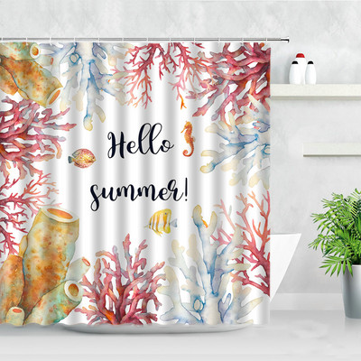 Delfīns Jūras Bruņurupucis Astoņkājis Dušas Aizkari Akvarelis Okeāna Dzīvnieku Ziedu Ainavas Dekors Ūdensizturīgs Vanna Vannas aizkars Baño