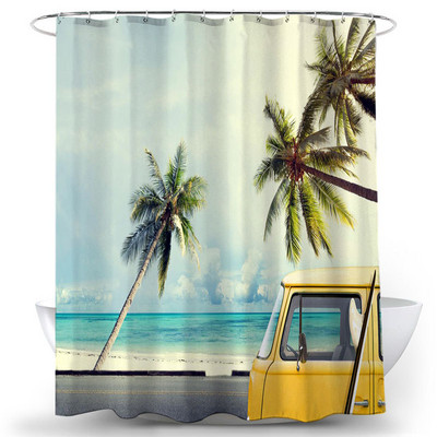 Autobus Palma Zavjese za tuširanje na plaži s kukicom Otisnuti oceanski pejzaž Dekoracija kupaonice Paravan za kadu