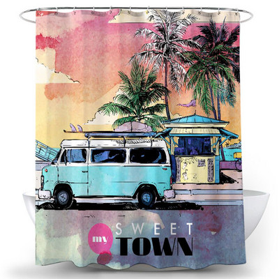 Autobus Palma Zavjese za tuširanje na plaži s kukicom Otisnuti oceanski pejzaž Dekoracija kupaonice Paravan za kadu