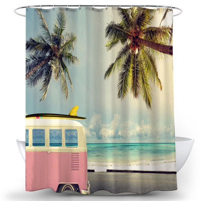 Autobus Palma Zavjese za tuširanje na plaži s kukicom Otisnuti oceanski pejzaž Dekoracija kupaonice Paravan za kadu