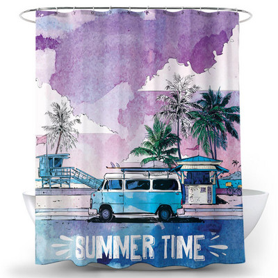 Autobus Palma Zavjese za tuširanje na plaži s kukicom Otisnuti oceanski pejzaž Dekoracija kupaonice Paravan za kadu