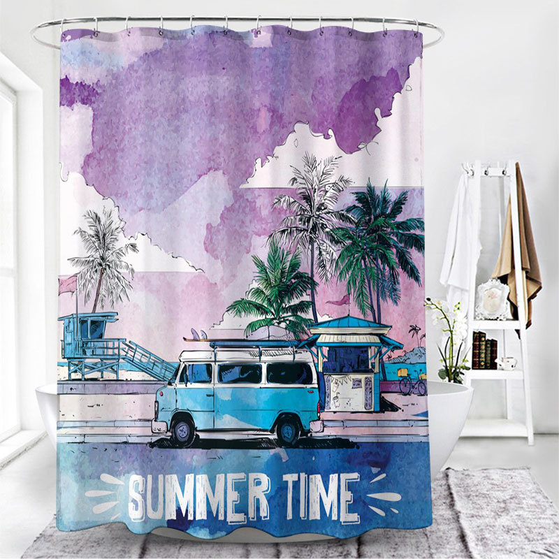 Autobus Palma Zavjese za tuširanje na plaži s kukicom Otisnuti oceanski pejzaž Dekoracija kupaonice Paravan za kadu