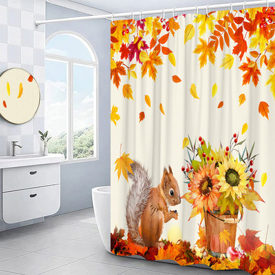 Kreativna jesenska zavjesa za tuširanje Vjeverica Suncokret Jesen Javorovo lišće Dan zahvalnosti Zavjese za kupanje Moderne krpe Kukice za kupaonski dekor
