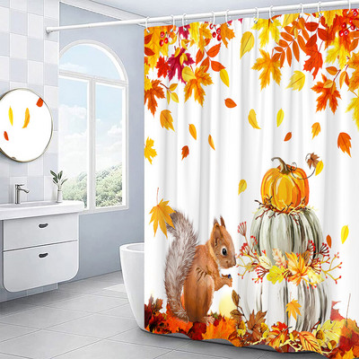Kreativna jesenska zavjesa za tuširanje Vjeverica Suncokret Jesen Javorovo lišće Dan zahvalnosti Zavjese za kupanje Moderne krpe Kukice za kupaonski dekor