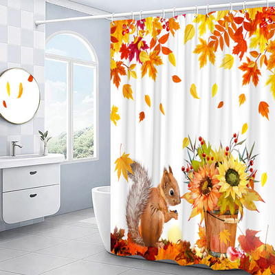 Kreativna jesenska zavjesa za tuširanje Vjeverica Suncokret Jesen Javorovo lišće Dan zahvalnosti Zavjese za kupanje Moderne krpe Kukice za kupaonski dekor
