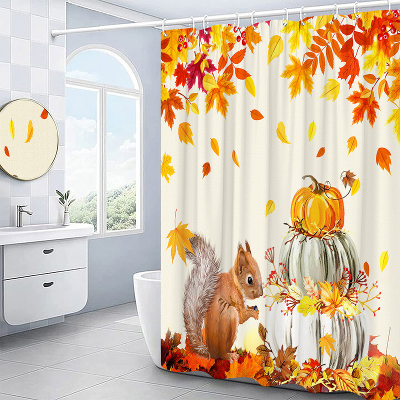 Kreativna jesenska zavjesa za tuširanje Vjeverica Suncokret Jesen Javorovo lišće Dan zahvalnosti Zavjese za kupanje Moderne krpe Kukice za kupaonski dekor