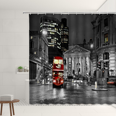 Retro set uličnih zavjesa za tuš Red Nostalgia Vintage Bus London Big Ben Pattern Decor Viseća zavjesa Kupaonski poliesterski paravan