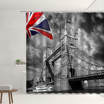 Retro set uličnih zavjesa za tuš Red Nostalgia Vintage Bus London Big Ben Pattern Decor Viseća zavjesa Kupaonski poliesterski paravan