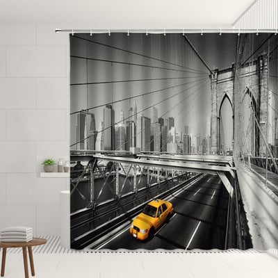 Retro set uličnih zavjesa za tuš Red Nostalgia Vintage Bus London Big Ben Pattern Decor Viseća zavjesa Kupaonski poliesterski paravan