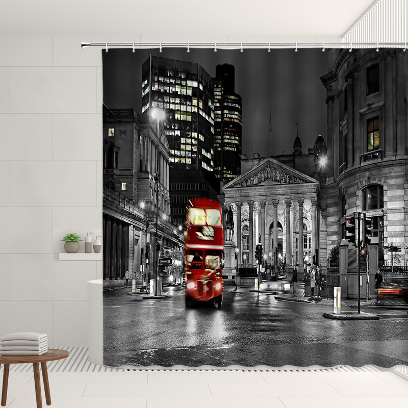 Retro set uličnih zavjesa za tuš Red Nostalgia Vintage Bus London Big Ben Pattern Decor Viseća zavjesa Kupaonski poliesterski paravan