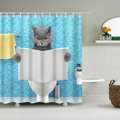 Slatka mačka, pas koji se tušira Set zavjesa za tuširanje Smiješne vodootporne tkanine Kupaonske zavjese 3D ispis Kućni dekor Paravani za kadu