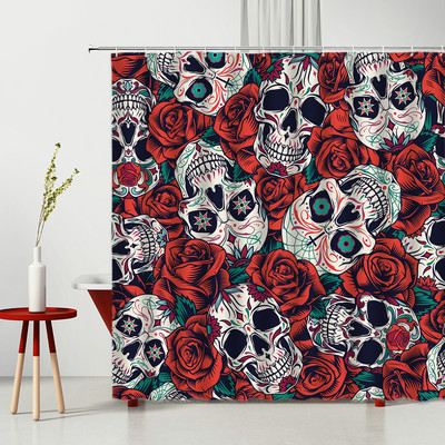 Set zavjesa za tuširanje u obliku lubanje, zavjese za zamračivanje za horor, spavaća soba u obliku lubanje, kućna kupaonska dekoracija, vodootporna poliesterska tkanina