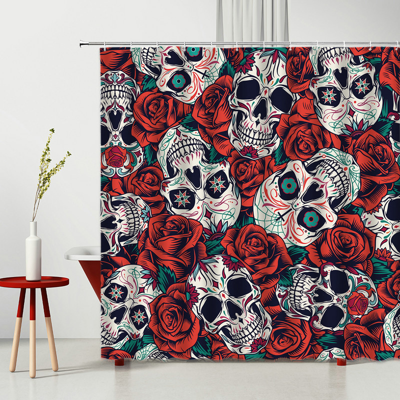Set zavjesa za tuširanje u obliku lubanje, zavjese za zamračivanje za horor, spavaća soba u obliku lubanje, kućna kupaonska dekoracija, vodootporna poliesterska tkanina