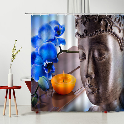 Zen kamene zavjese za tuširanje Pejzažni kamen Bambus Vodena svijeća Kip Bude Cvijeće Zeleni list 3D kupaonska zavjesa Dekoracija zaslona