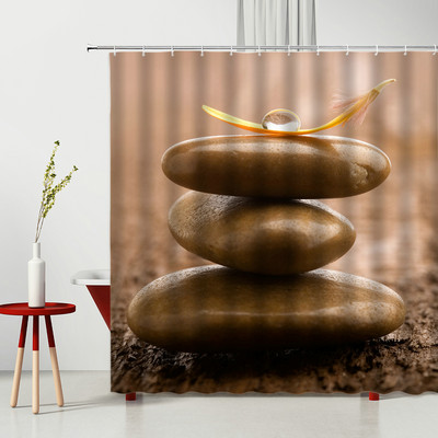Zen kamene zavjese za tuširanje Pejzažni kamen Bambus Vodena svijeća Kip Bude Cvijeće Zeleni list 3D kupaonska zavjesa Dekoracija zaslona
