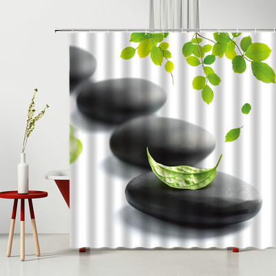 Zen kamene zavjese za tuširanje Pejzažni kamen Bambus Vodena svijeća Kip Bude Cvijeće Zeleni list 3D kupaonska zavjesa Dekoracija zaslona