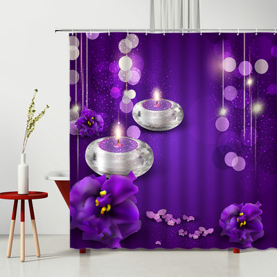 Zen kamene zavjese za tuširanje Pejzažni kamen Bambus Vodena svijeća Kip Bude Cvijeće Zeleni list 3D kupaonska zavjesa Dekoracija zaslona