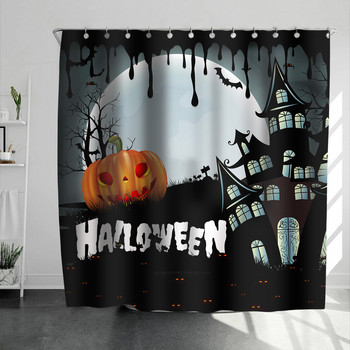 Хелоуин завеса за душ 3D печат Ужасяващи тиквени сцени Затъмнени завеси за баня Водоустойчива полиестерна тъкан Декор за домашна баня
