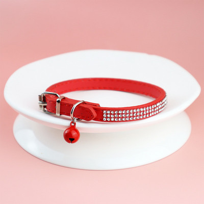 Bling Rhinestone PU kožna ogrlica za štene Ogrlica za kućne ljubimce podesiva sa zvonom Ogrlica za mačke Remen za vrat Nakit za male kućne ljubimce