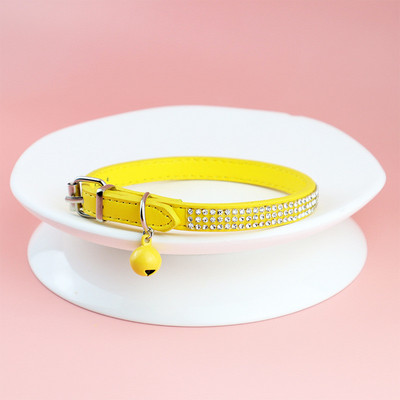 Bling Rhinestone PU kožna ogrlica za štene Ogrlica za kućne ljubimce podesiva sa zvonom Ogrlica za mačke Remen za vrat Nakit za male kućne ljubimce