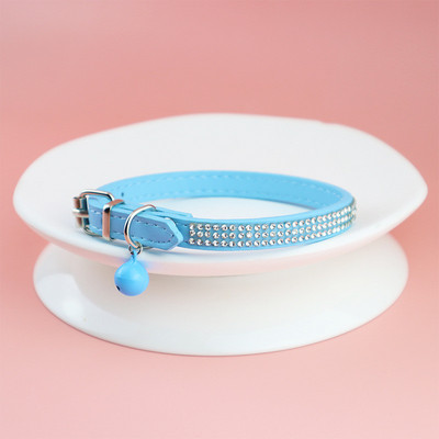 Bling Rhinestone PU kožna ogrlica za štene Ogrlica za kućne ljubimce podesiva sa zvonom Ogrlica za mačke Remen za vrat Nakit za male kućne ljubimce