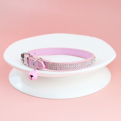 Bling Rhinestone PU kožna ogrlica za štene Ogrlica za kućne ljubimce podesiva sa zvonom Ogrlica za mačke Remen za vrat Nakit za male kućne ljubimce