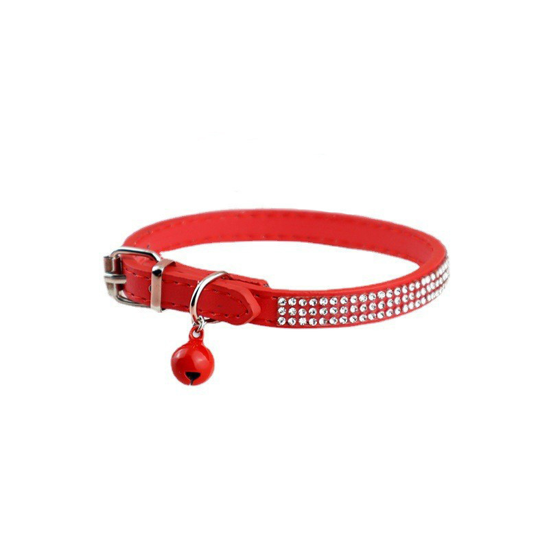 Bling Rhinestone PU kožna ogrlica za štene Ogrlica za kućne ljubimce podesiva sa zvonom Ogrlica za mačke Remen za vrat Nakit za male kućne ljubimce