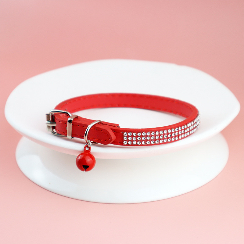 Bling Rhinestone PU kožna ogrlica za štene Ogrlica za kućne ljubimce podesiva sa zvonom Ogrlica za mačke Remen za vrat Nakit za male kućne ljubimce