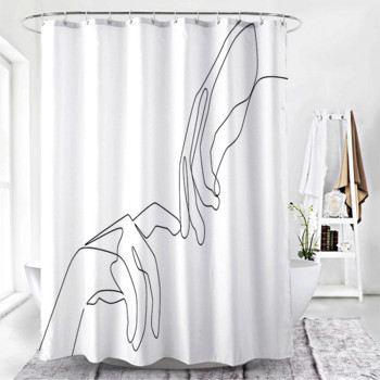 Hot Selling Sketch Ασπρόμαυρη γραμμή κουρτίνα μπάνιου Αδιάβροχη αντιθαμβωτική κουρτίνα μπάνιου χωρίς διάτρηση Διαχωριστική κουρτίνα