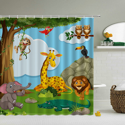 Karikatūra Jauki dzīvnieki Kaķis Mājas Vannas istaba Dekoratīvi dušas aizkari Bērni Vannas istaba Ūdensizturīgs Aizkars Vannas ekrāns Cortinas De Baño