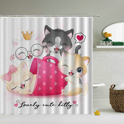 Karikatūra Jauki dzīvnieki Kaķis Mājas Vannas istaba Dekoratīvi dušas aizkari Bērni Vannas istaba Ūdensizturīgs Aizkars Vannas ekrāns Cortinas De Baño