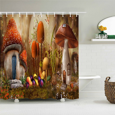 3D fantāzijas meža ainavas dušas aizkars multfilma sēņu māja vannas istabas aizkari ūdensizturīgs poliestera mājas dekorēšana ar āķi