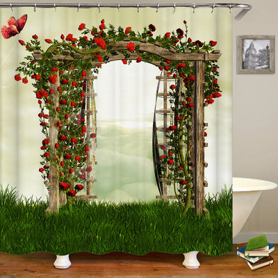 3D fantāzijas meža ainavas dušas aizkars multfilma sēņu māja vannas istabas aizkari ūdensizturīgs poliestera mājas dekorēšana ar āķi