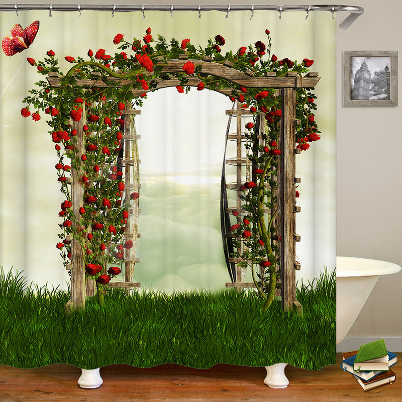 3D fantāzijas meža ainavas dušas aizkars multfilma sēņu māja vannas istabas aizkari ūdensizturīgs poliestera mājas dekorēšana ar āķi