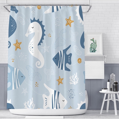 Marine Life dušas aizkars 3D vaļu hipokampa drukas ūdensizturīgs audums vannas istabas vannas aizkars ar 10 āķiem Cortina Ducha Baño