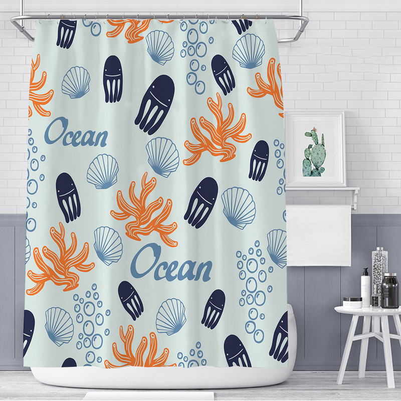 Marine Life dušas aizkars 3D vaļu hipokampa drukas ūdensizturīgs audums vannas istabas vannas aizkars ar 10 āķiem Cortina Ducha Baño