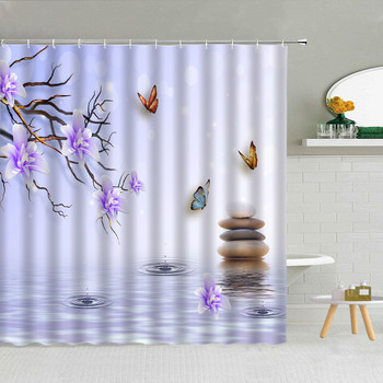 Дзен камък водно цвете пеперуда душ завеса аксесоари за баня водоустойчиви завеси за баня домашен декор естетика Cortina